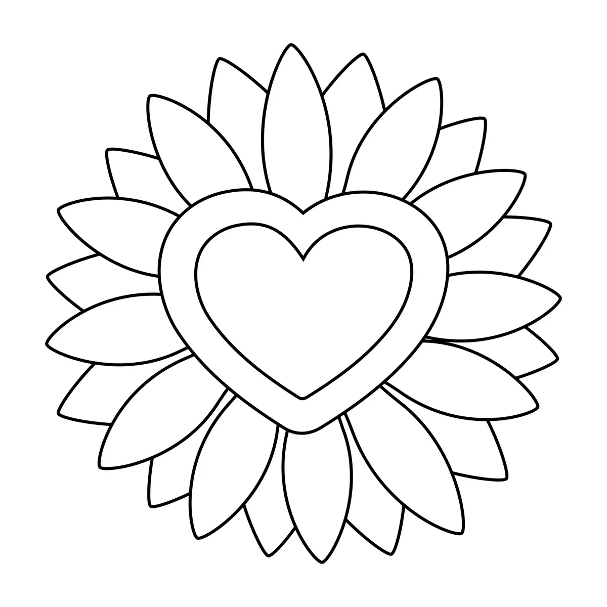 Ausmalbild Sonnenblumen-Herz zum Frauentag zum Ausdrucken