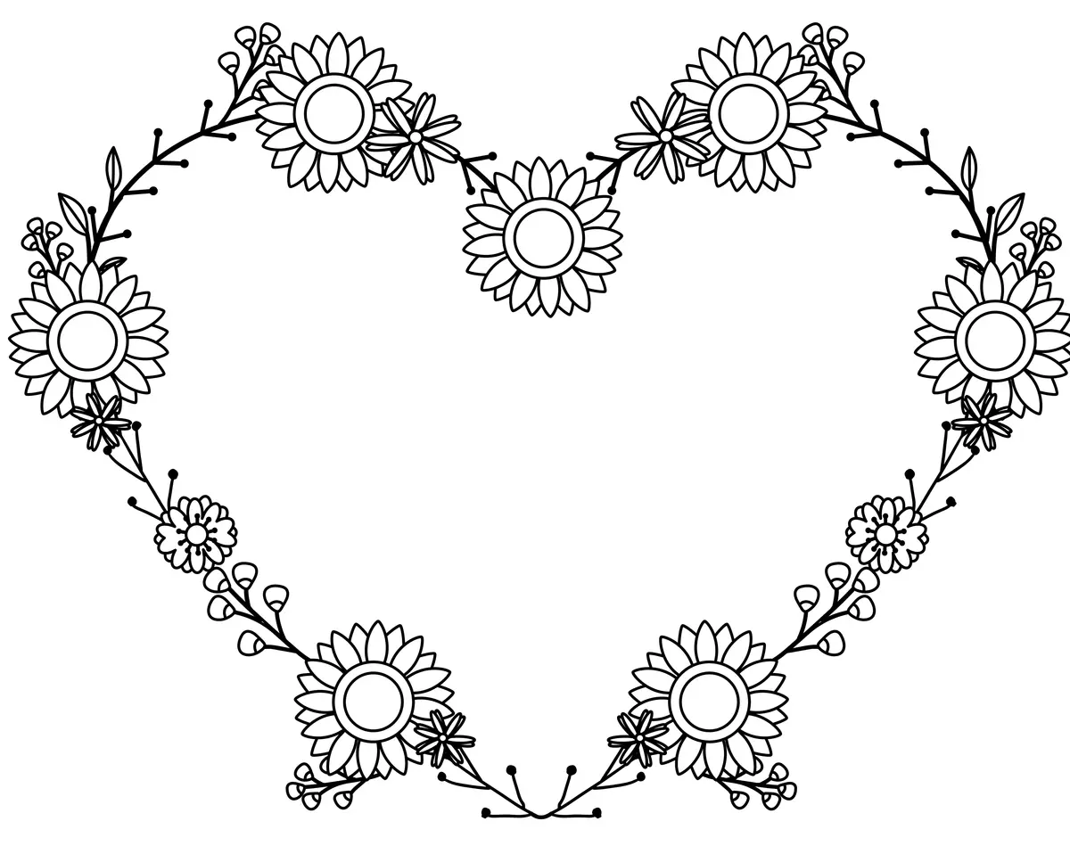 Sunflower Heart for Women's Day – March 8 coloring page to print