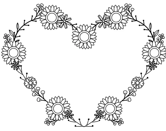 Desenho de Coração de Girassol 8 de Março para colorir