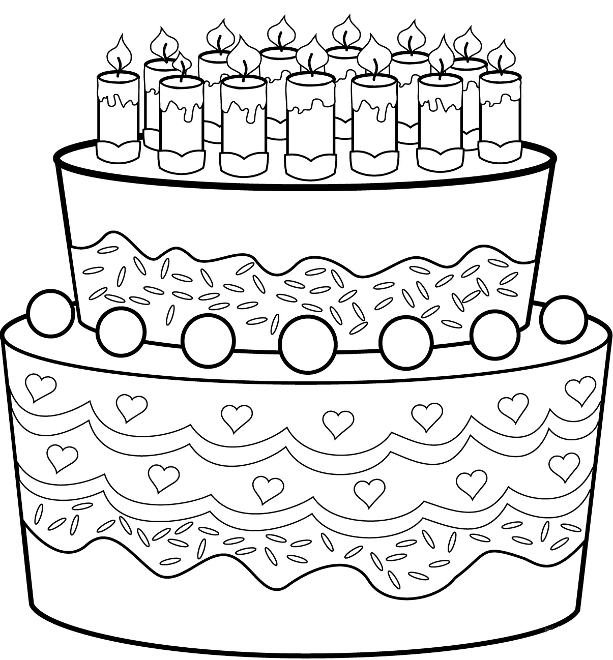 Coloriage Super Gâteau Anniversaire 2 Etages Avec Chandelles Et Chocolats - Anniversaire à imprimer