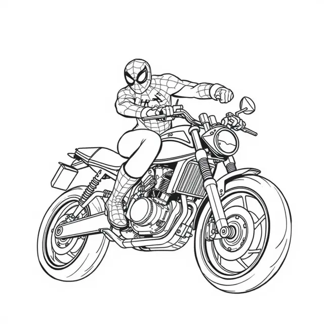 Kleurplaat Spider-Man op een driftende motor om te printen