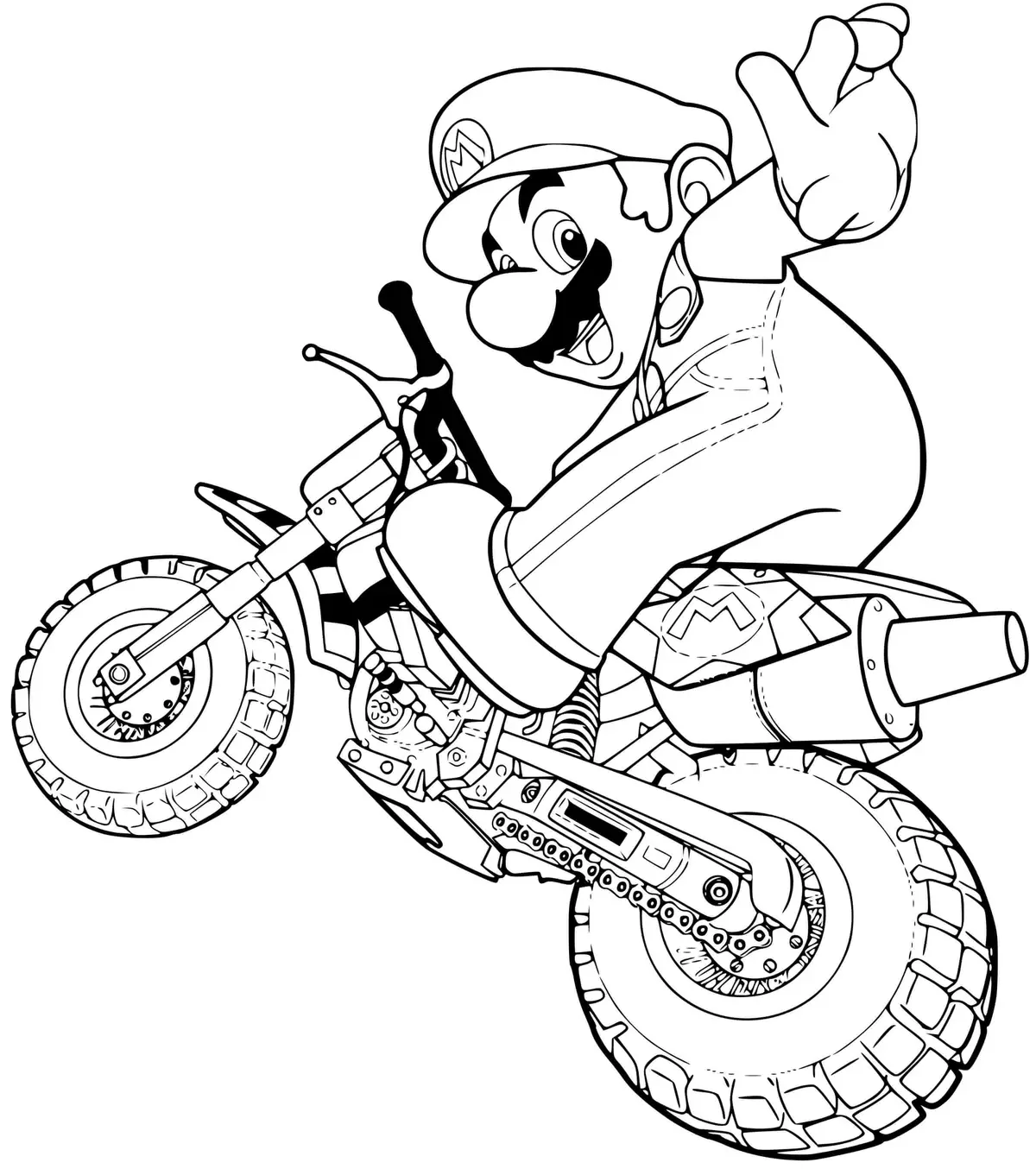 Ausmalbild Super Mario Bros auf dem Lego-Motorrad zum Ausdrucken