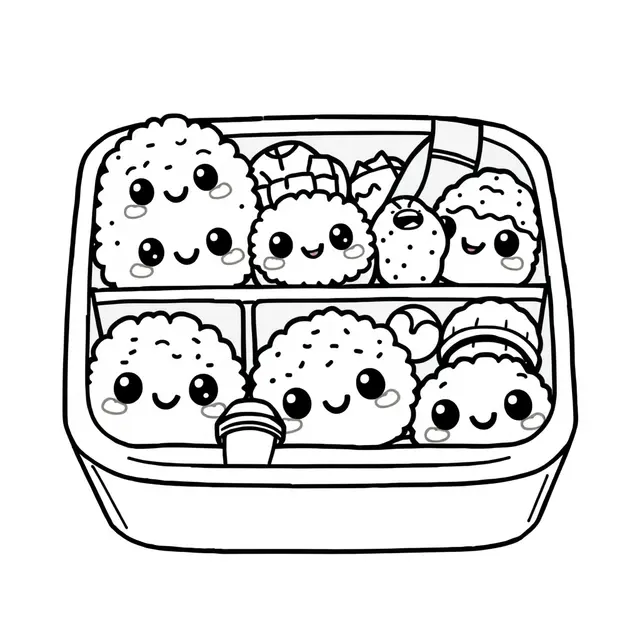Ausmalbild Kawaii Sushi – Japanisches Essen zum Ausdrucken