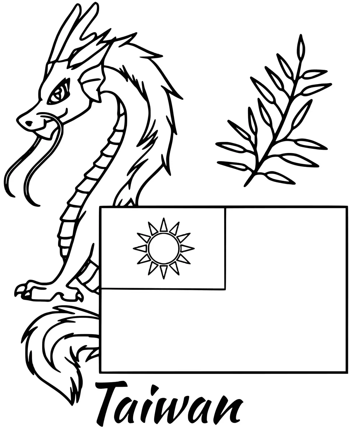 Ausmalbild Taiwan Flagge mit Drachen zum Ausdrucken