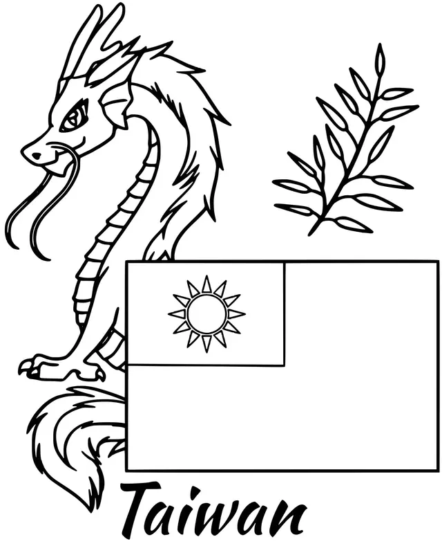 Coloriage Taiwan Drapeau Dragon - Drapeau à imprimer