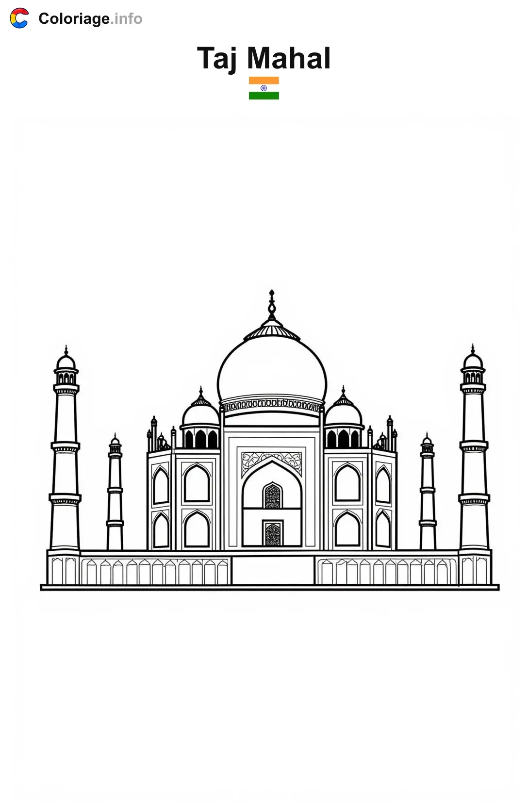 Coloriage Taj Mahal Inde - Monuments à imprimer