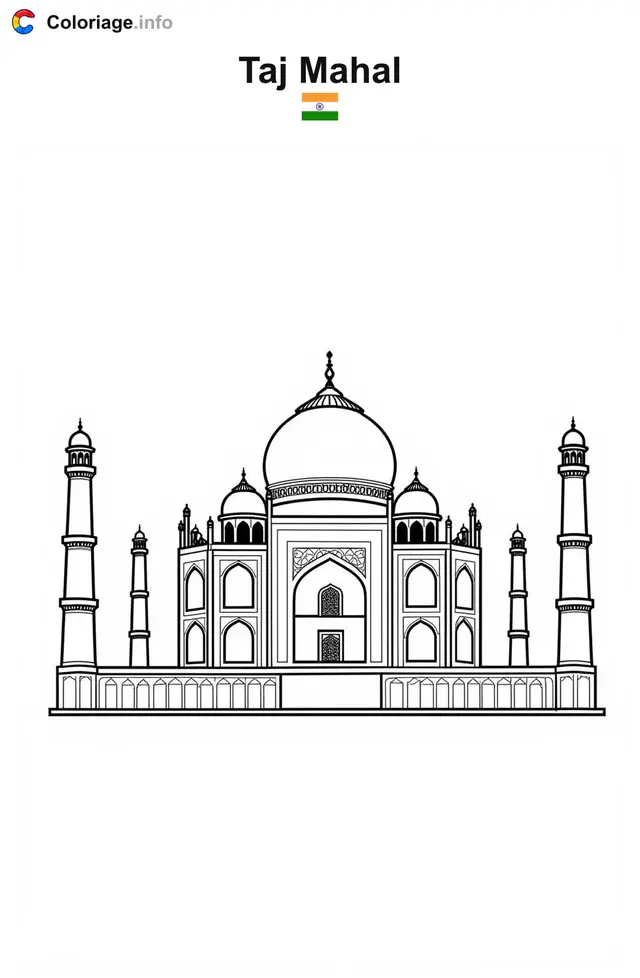 Coloriage Taj Mahal Inde - Monuments à imprimer