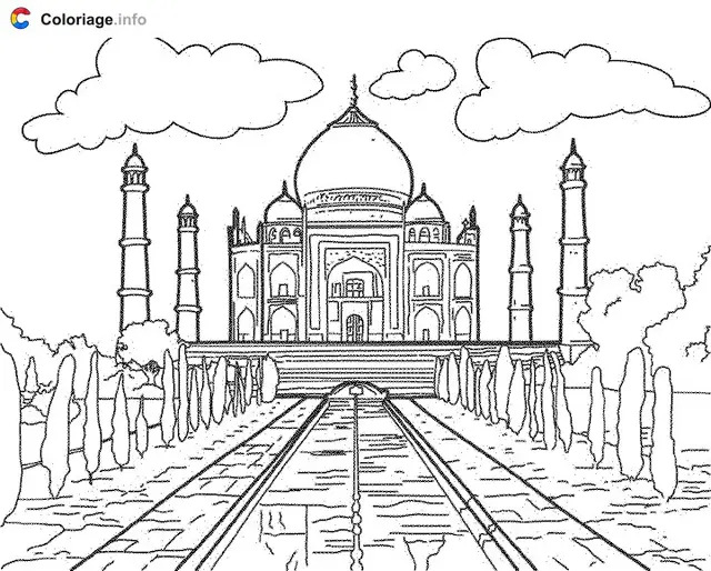 Coloriage Taj Mahal - Monuments à imprimer