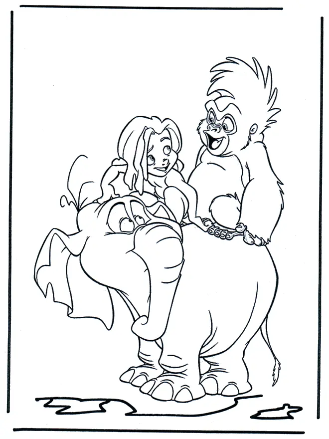 Coloriage Tarzan avec Jane dans la forêt tropicale - Tarzan à imprimer