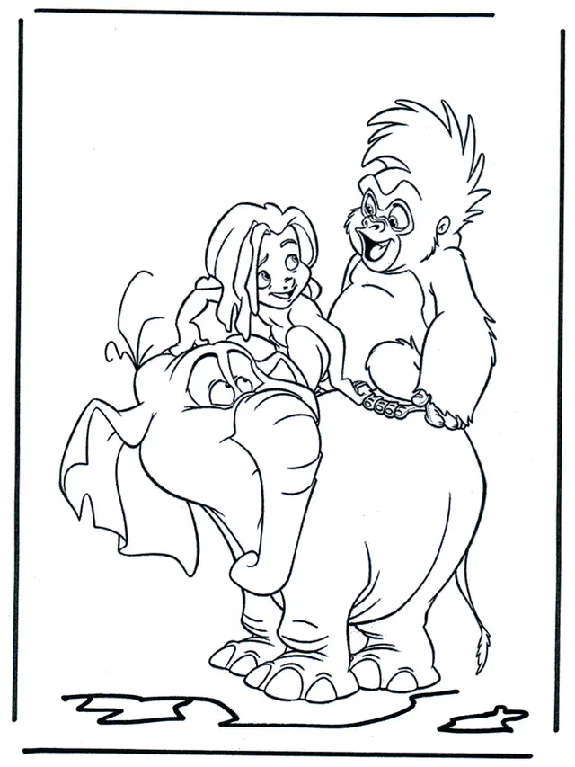Coloriage Tarzan avec Jane dans la forêt tropicale - Tarzan à imprimer