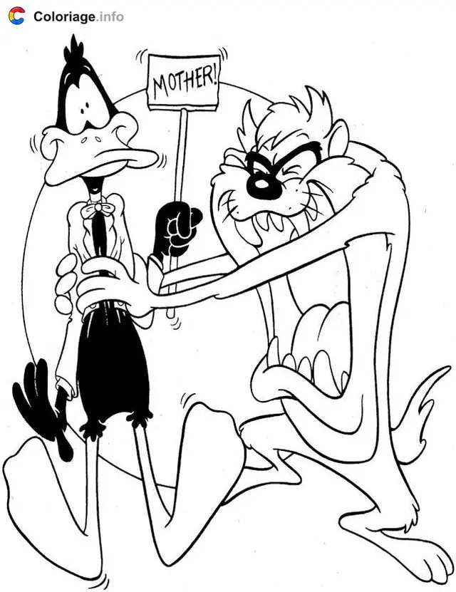 Desenho de Taz Estrangulando Daffy Duck para colorir