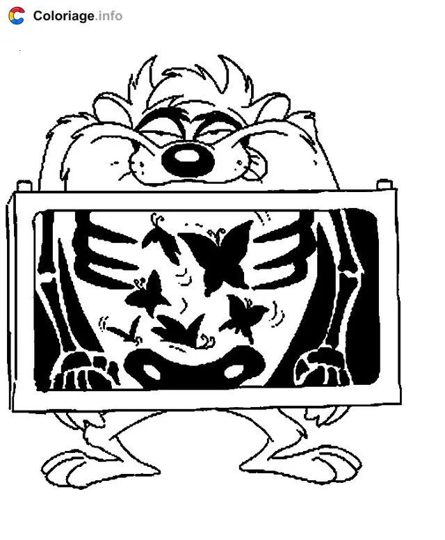 Desenho de Taz fazendo raio-x para colorir