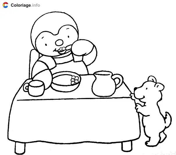 Tchoupi à table coloring page to print