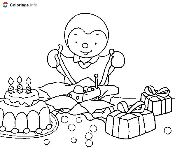 Tchoupi anniversaire cadeaux gâteau coloring page to print