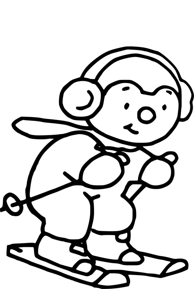 Coloriage Tchoupi Apprend Le Ski - Ski à imprimer