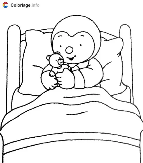 Tchoupi au lit avec doudou coloring page to print