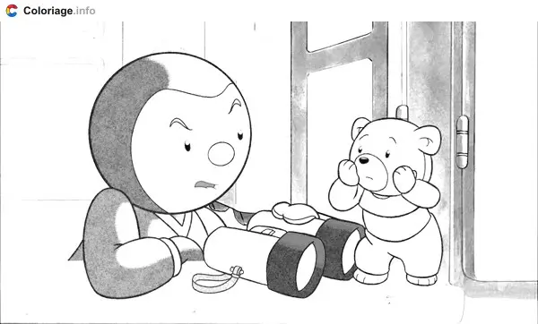 Tchoupi avec des jumelles et doudou coloring page to print