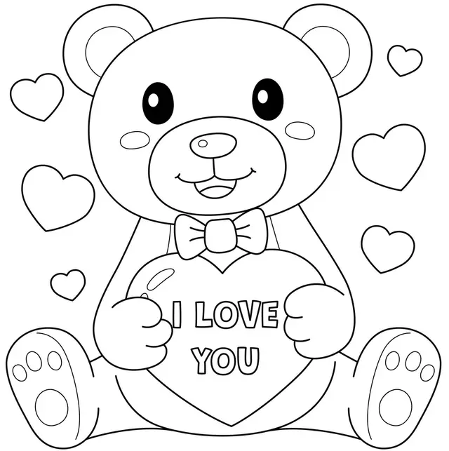 Ausmalbild Teddybär Ich liebe dich – Valentinstag zum Ausdrucken