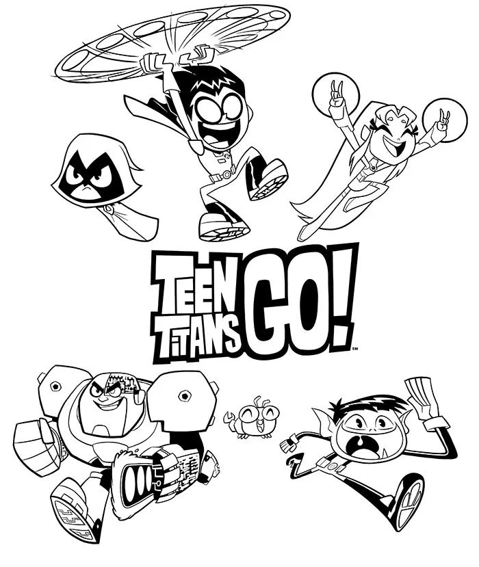 Coloriage Teen Titans Go personnages du film - Teen titans go à imprimer