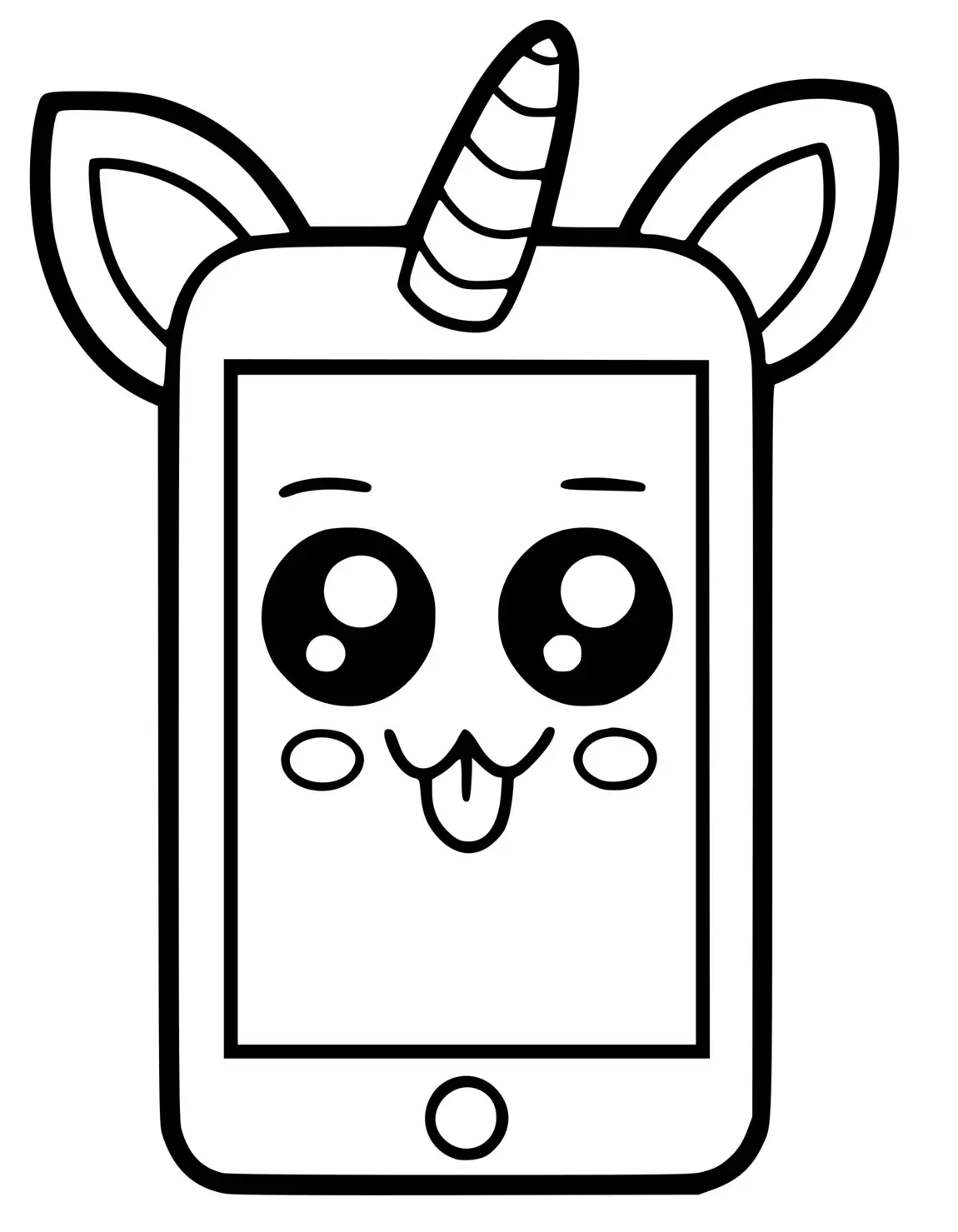 Kleurplaat Kawaii Eenhoorn Telefoon om te printen