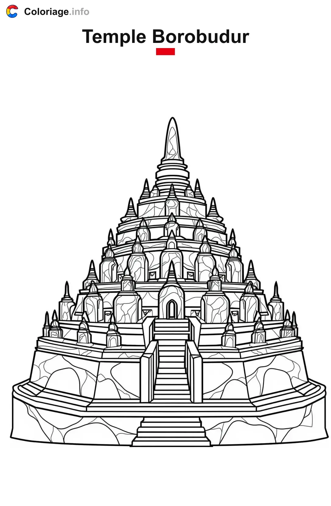 Coloriage Temple Borobudur Indonésie - Monuments à imprimer