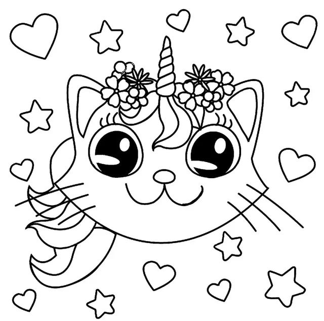 Coloriage Tête De Chat Licorne - Chat licorne à imprimer