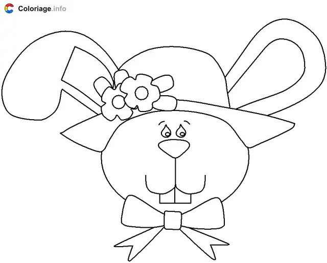 Coloriage Tête de lapin avec un chapeau - Lapin à imprimer