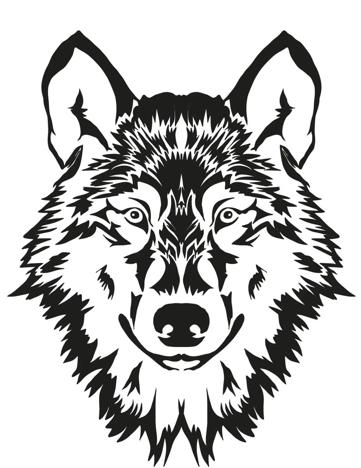 Ausmalbild Kopf eines grauen Wolfs zum Ausdrucken