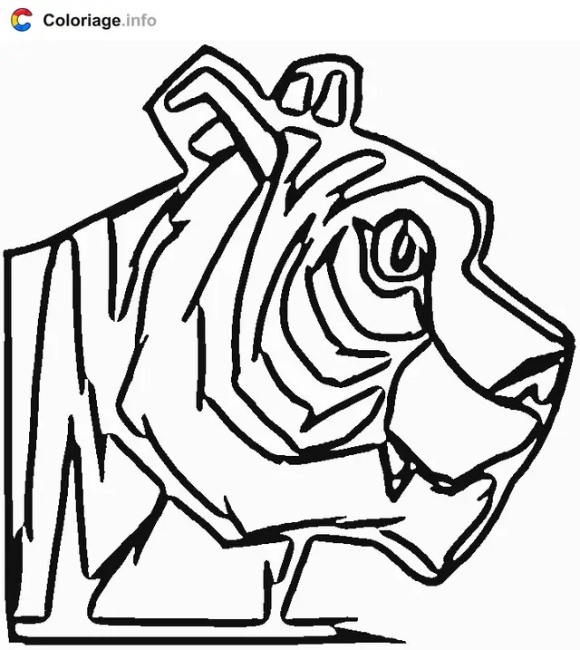 Coloriage Tête de tigre de profil - Tigre à imprimer