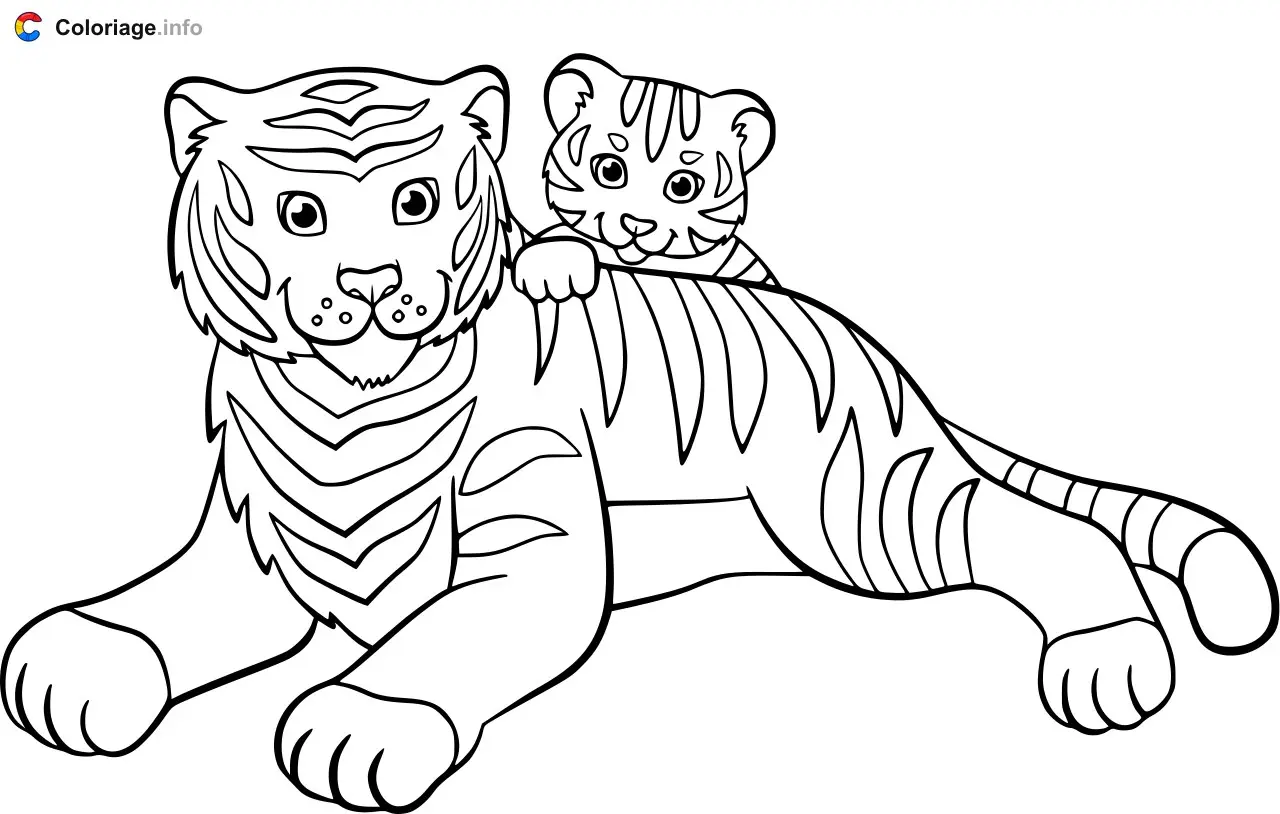Mother Tiger and Baby Tiger coloring page to print