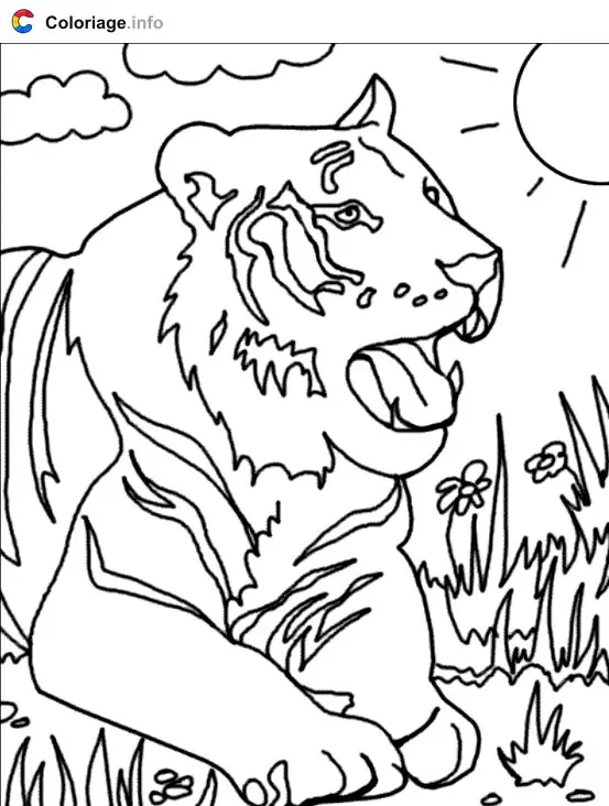Tiger in the Grass coloring page to print