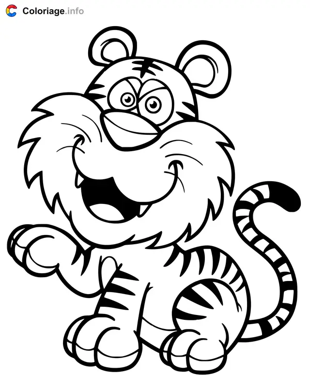 Coloriage Tigre dessin animé souriant - Tigre à imprimer