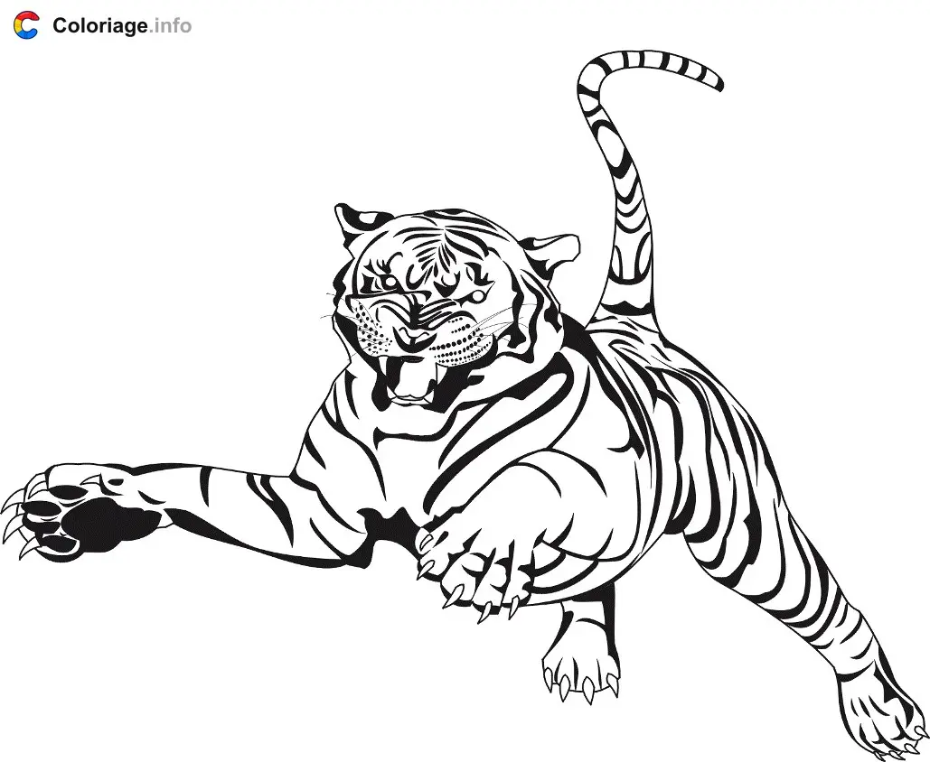Tiger Leaping Through the Air coloring page to print