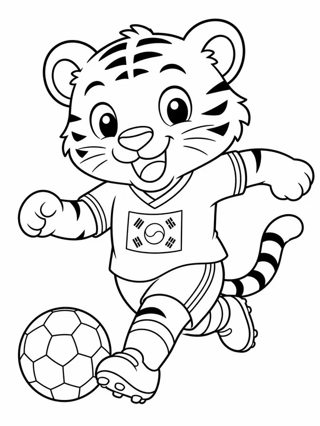 Desenho de Tigre Kawaii com Uniforme da Seleção Brasileira - Copa do Mundo para colorir