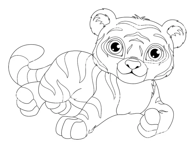 Coloriage Tigre Kawaii Mignon Avec De Superbe Yeux - Tigre à imprimer