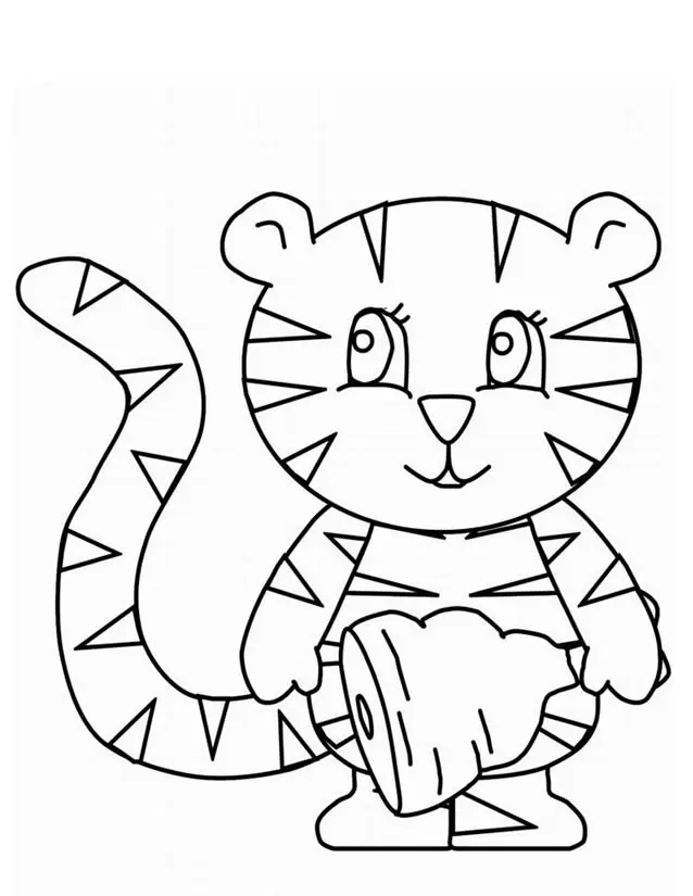 Coloriage Tigre Mignon Avec Un Morceau De Viande - Tigre à imprimer