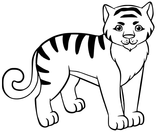 Ausmalbild Tigerjunges mit schwarzen Streifen zum Ausdrucken