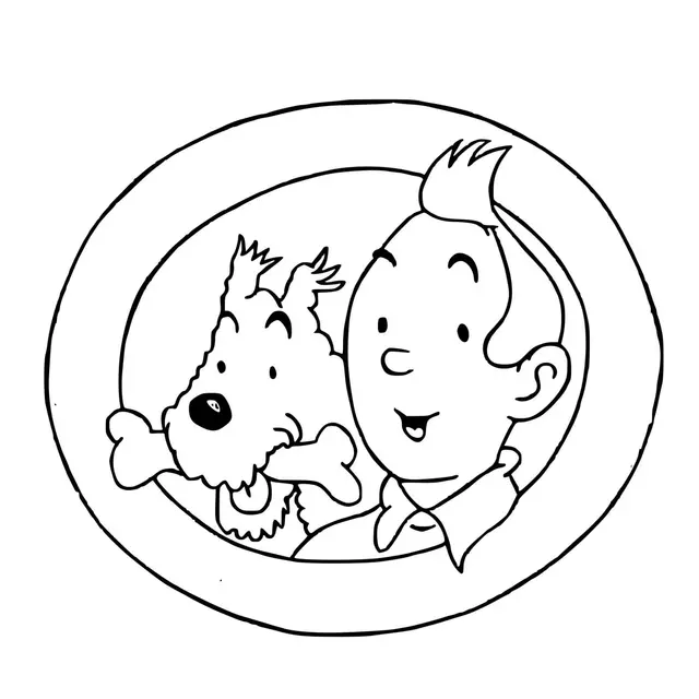 Desenho de Tintin e Milu na Janela para colorir