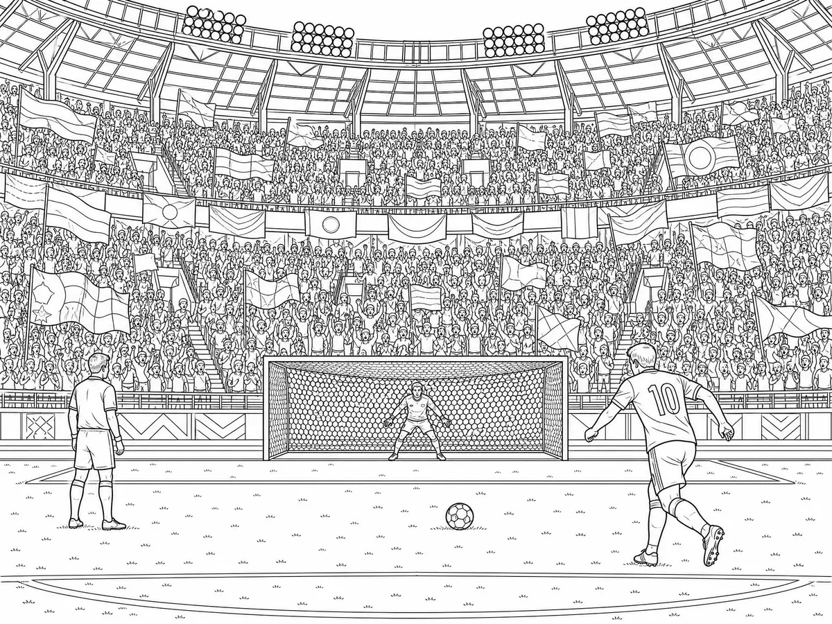 Goal Kick Number 10 vs Goalkeeper Full Stadium coloring page to print
