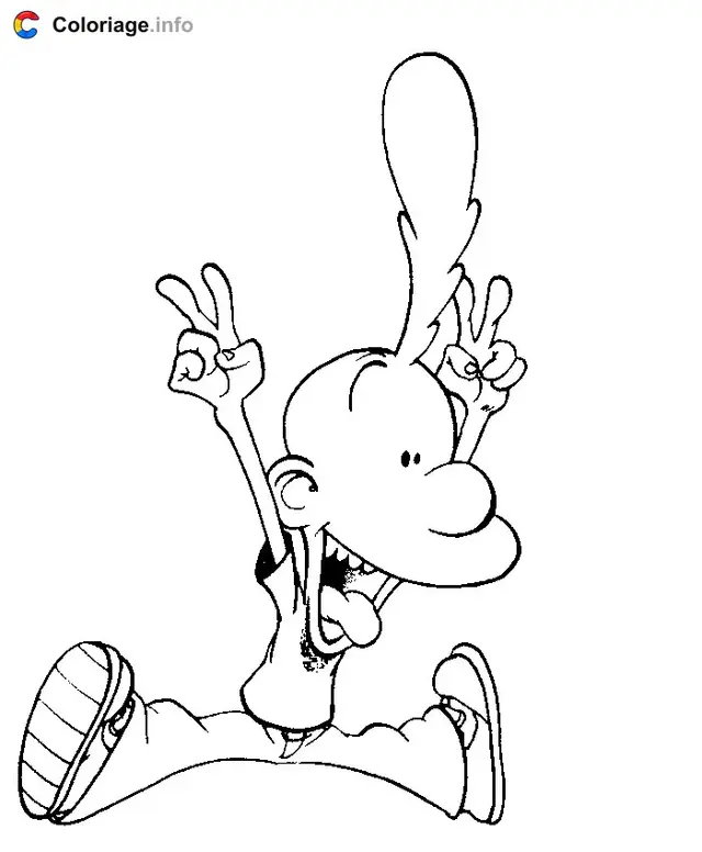 Desenho de Titeuf pulando de alegria com os braços levantados para colorir