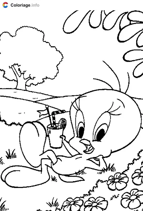 Tweety Relaxing with a Glass coloring page to print