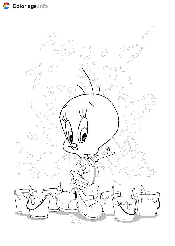 Tweety with Paint Pots coloring page to print