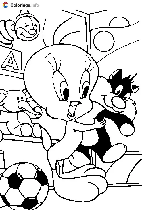 Tweety with a Sylvester Plush Toy coloring page to print