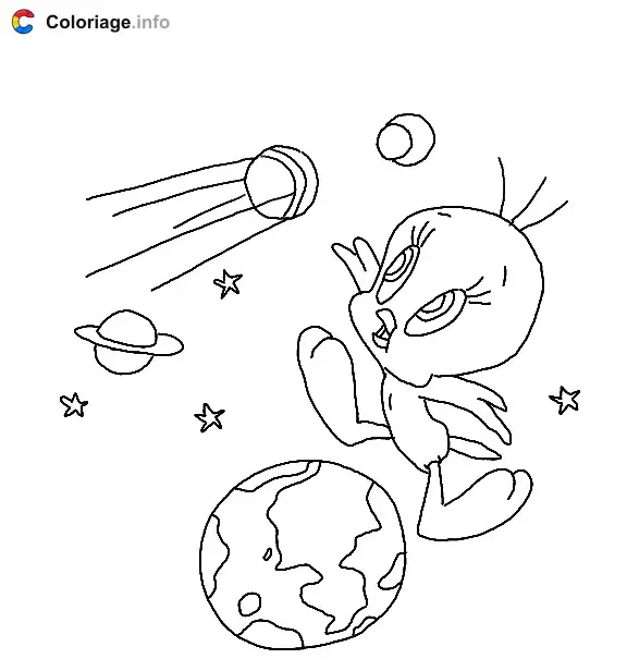 Tweety in Space coloring page to print