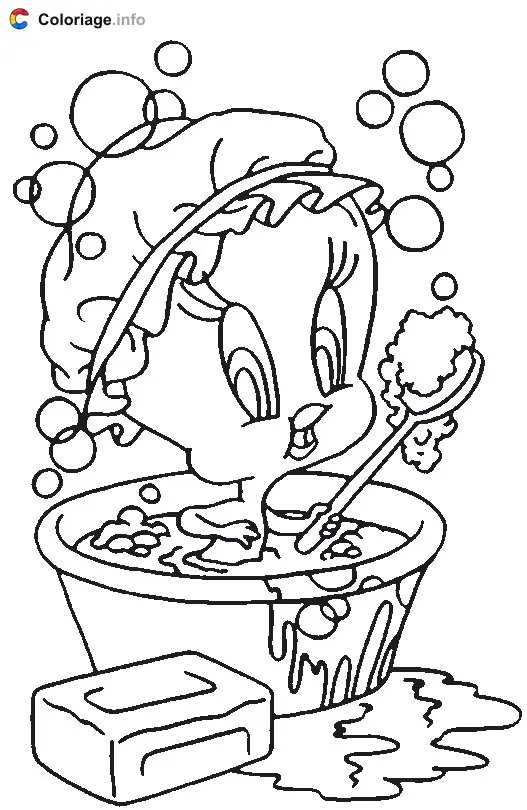 Tweety's Bath Time coloring page to print