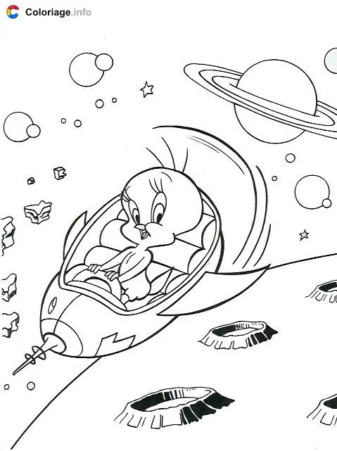 Tweety in a Spaceship coloring page to print