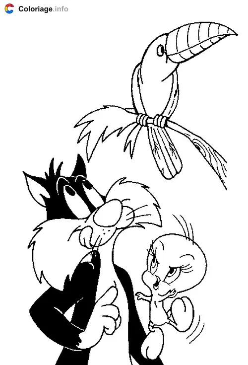 Tweety and Sylvester coloring page to print