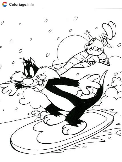Tweety and Sylvester's Winter Sports Adventure coloring page to print