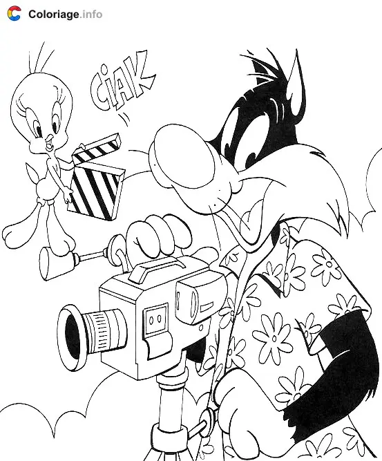 Tweety and Sylvester at the Movies coloring page to print