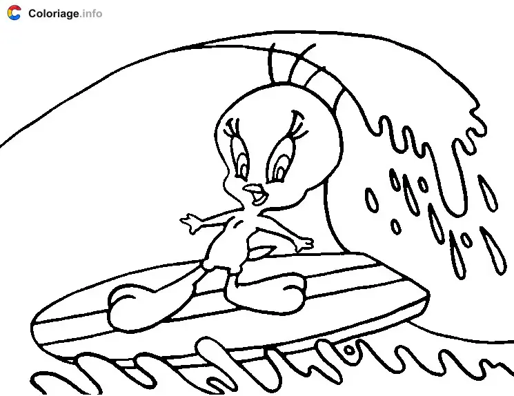 Tweety Surfing coloring page to print